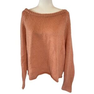 étophe studios Orange Woven Knit Oversized Relaxed Boatneck Sweater Women Size S